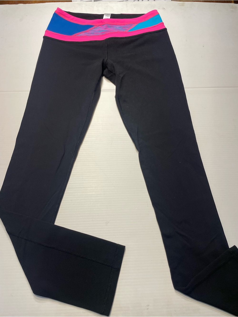 Ivivva Leggings Girls Sz 14 Black Striped Pink Colorblock Athletic Yoga Pants